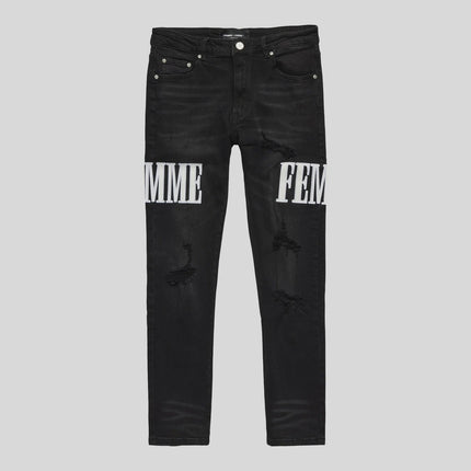 Homme Femme Letterman Denim Black White