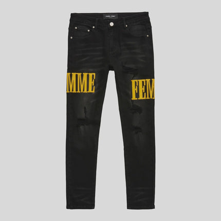 Homme Femme Letterman Denim Black Yellow