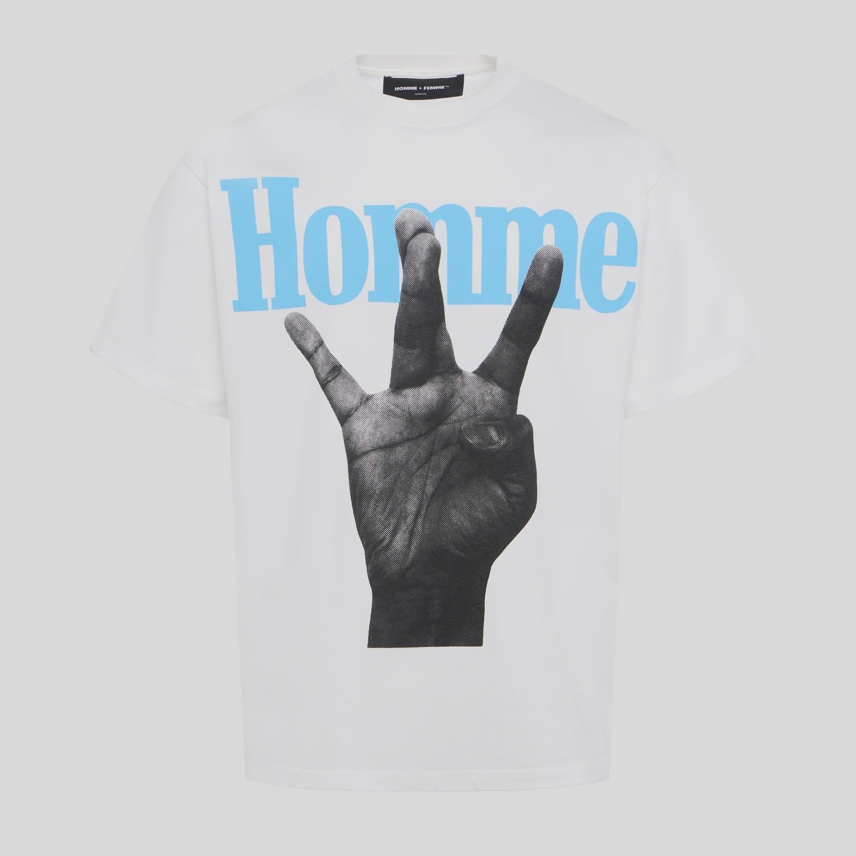 Homme Femme Twisted Fingers Tee White Baby Blue